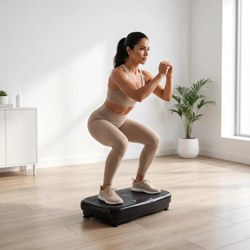 Woman using vibration plate therapy at Doctor Slim Med Spa in Lewisville TX