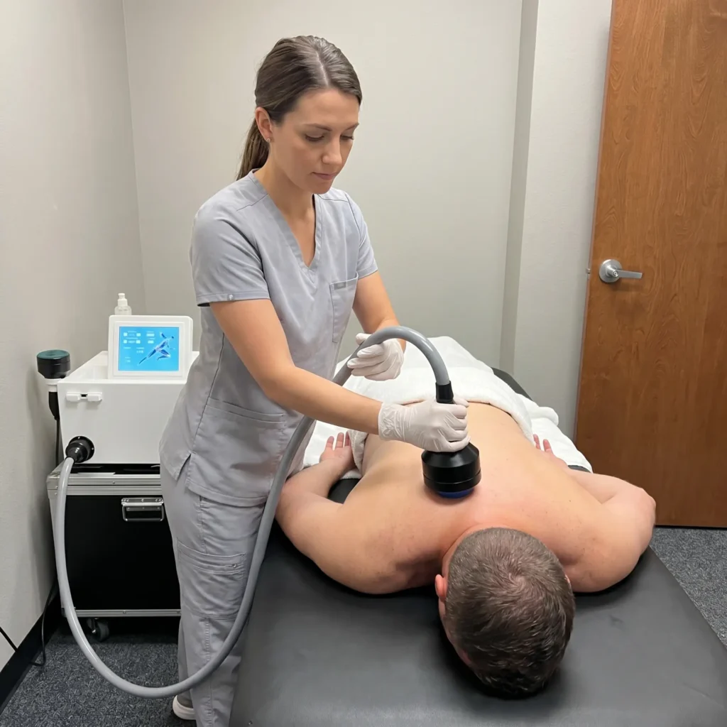 Acoustic wave therapy session at Doctor Slim Med Spa in Lewisville Texas