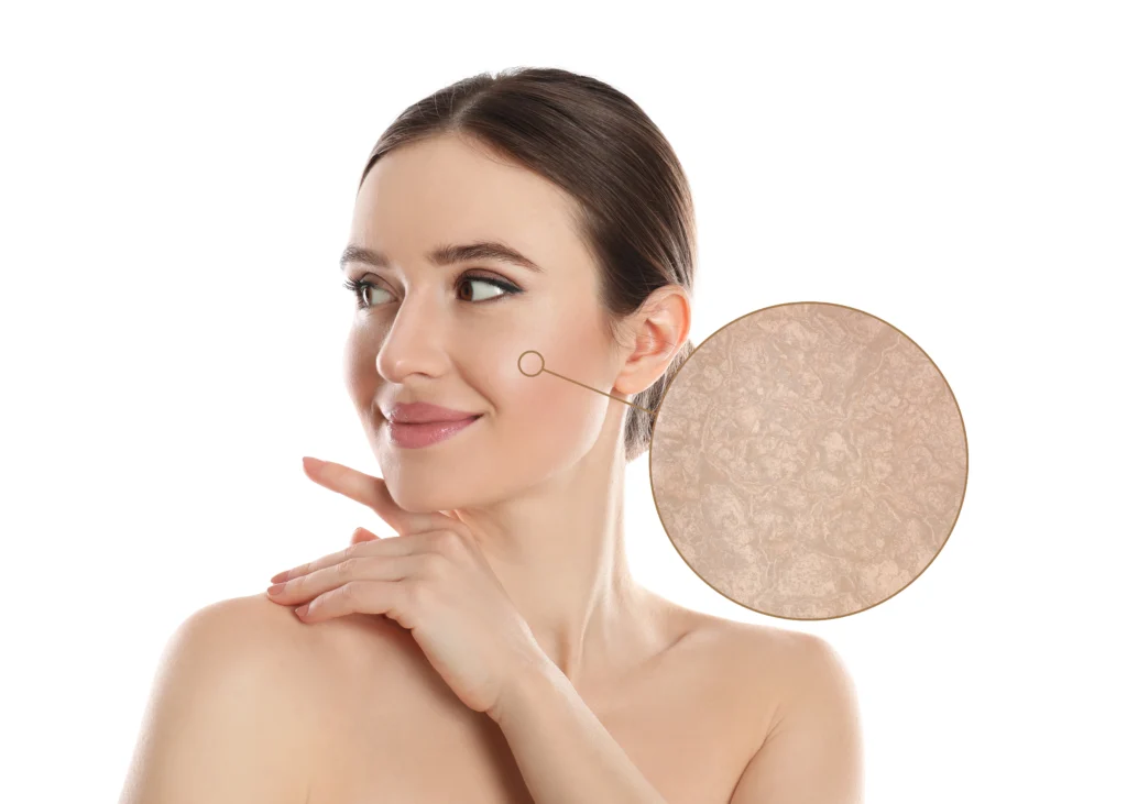 woman with tighter and firmer skin after a skin tightening treatment from doctor slim med spa. collagen in face boosted for a more youthful appearence